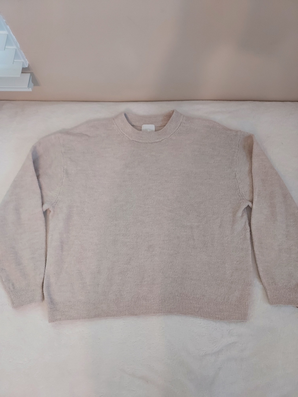 H&M Unisex Boxy Crewneck Sweater in Light Beige Minimalist Layering Fall Neutral